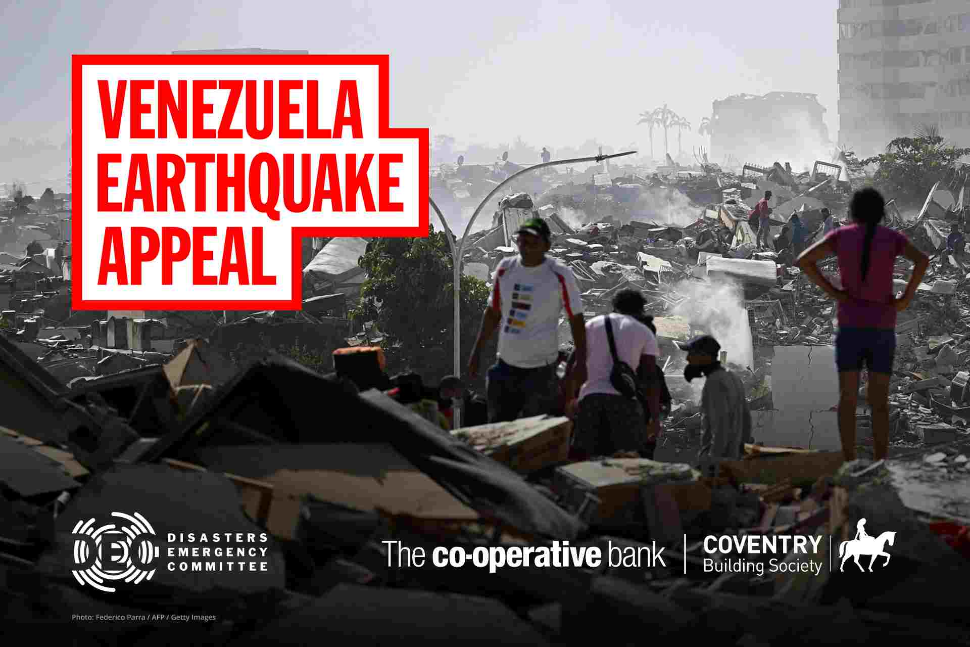 Venezuela Earthquake appeal - Disasters Emergency Committee, Coventry Building Society and The Co-operative Bank logos